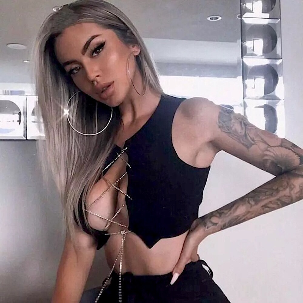 Black silver rhinestone lace up crop top - Picture 3 of 11
